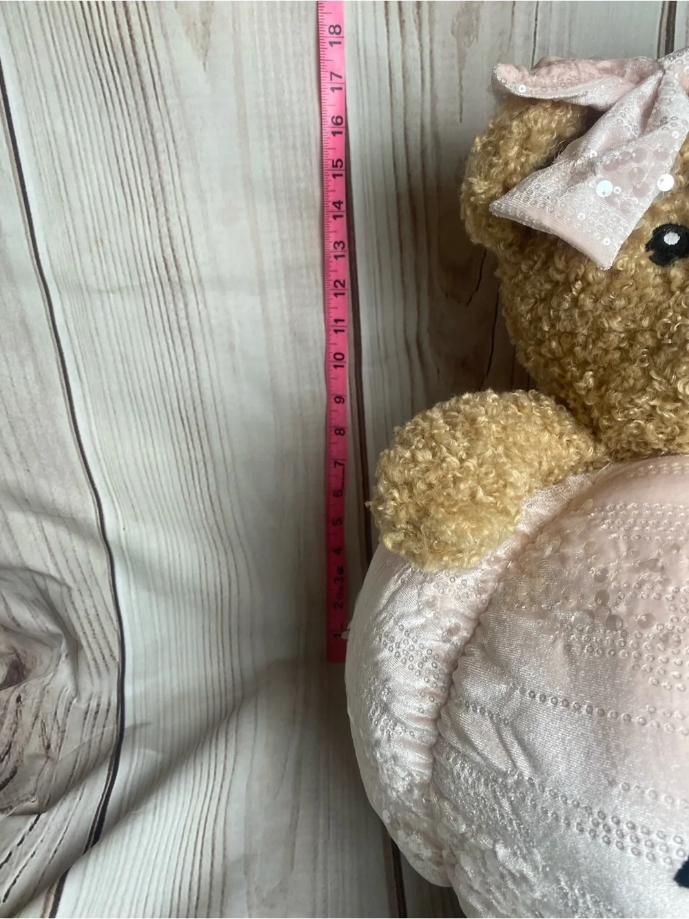 Viral Plush Bear with Pink Sequin Halloween Pumpkin pillow NWT